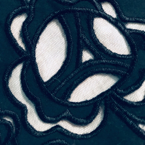 EXPRESS Black Cotton @Knee Embroidered Flowers Mesh Cut Outs A-Line Skirt~10 - Picture 4 of 8